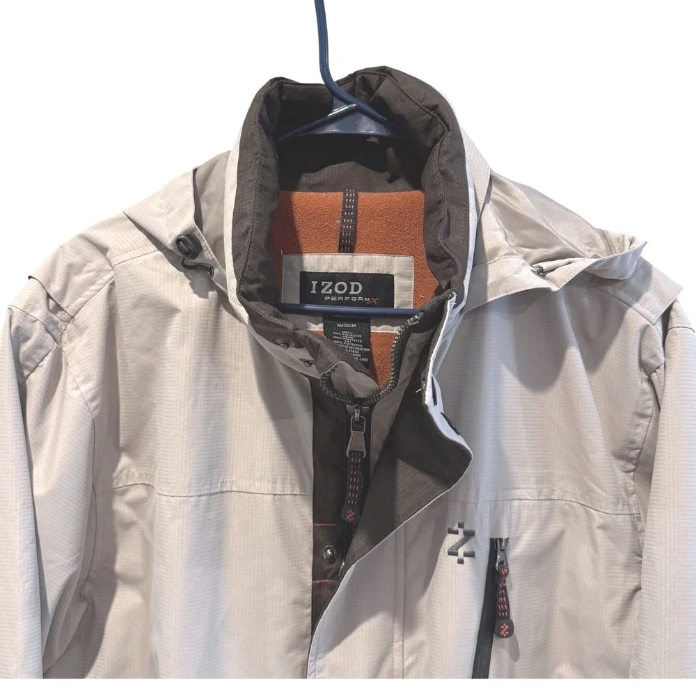 IZOD PerformX Mens Medium Gray Hooded Ripstop‎ Winter Jacket Fleece Lined Heavy